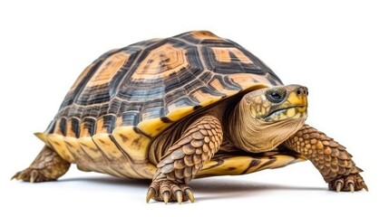 African spurred tortoise (Geochelone sulcata) isolated on white background - obrazy, fototapety, plakaty