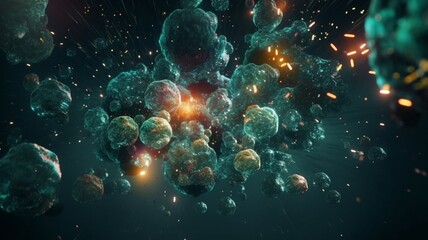 Obraz na płótnie Canvas Fireworks underwater bubble explosion hyper-cro Ai generated Beautiful art