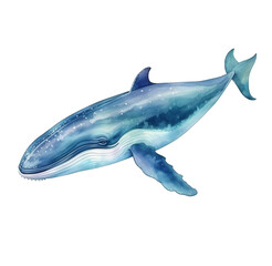 Watercolor blue whale. Generative AI, png