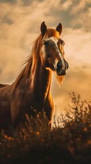 Close up portrait of a brown horse.