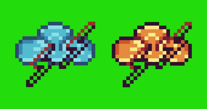 Green screen of thunder with cloud icon , Cloudy bits pixel slowly appeared and dissappeared. Simple animation from pixel dots form sets of cloud. Usefull for game asset or design asset animate.