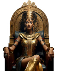 Portrait of an Ancient Egyptian woman. Portrait of the ancient Egyptian queen Nefertiti sitting on the throne. - obrazy, fototapety, plakaty