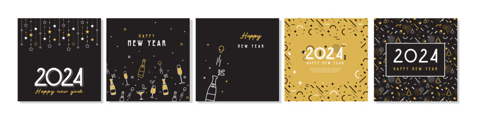 Happy New Year- 2024 . Collection of greeting background designs, New Year, social media promotional content. Vector illustration. 2024 celebration - 678851926