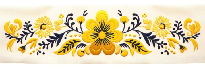 Slovak folk embroidery design in yellow - obrazy, fototapety, plakaty