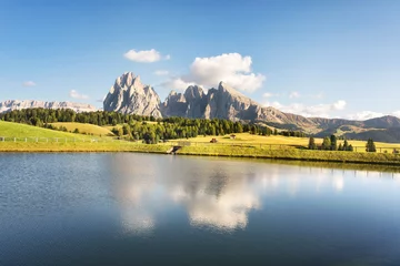Wall murals Dolomites Lake and mountains, Alpe di Siusi or Seiser Alm, Dolomites Alps, Italy.