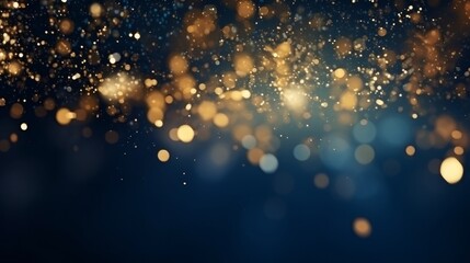 Abstract background with Dark blue and gold particle. Ramadan Golden light shine particles on navy blue background. Gold foil texture. Holiday concept - obrazy, fototapety, plakaty