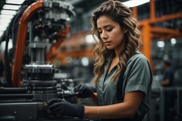 Fototapeta na wymiar female worker skillfully operating hightec machines