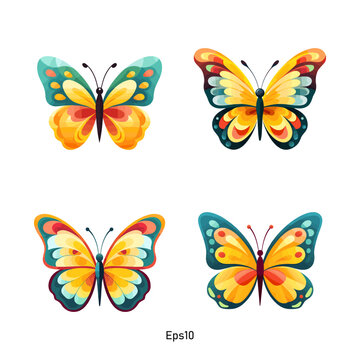Bundle of vector butterflies in soft and pastel colors. A colorful collection of butterfly clipart