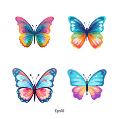 Bundle of vector butterflies in soft and pastel colors. A colorful collection of butterfly clipart