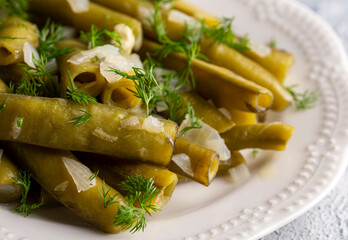 Turkish Food Broad Beans with Olive Oil and Dill (Turkish name; Zeytinyagli Bakla).