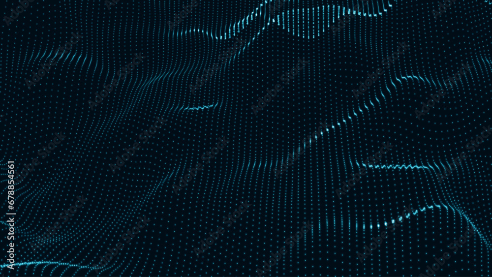 Poster wave of particles. futuristic dots pattern on dark background. big data digital code. technology or 