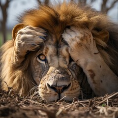 Naklejka premium Hilarious Lion Facepalm