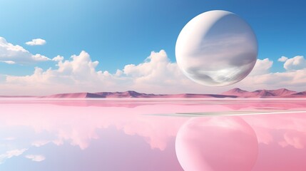 Abstract minimalistic fantasy landscape with mountains, sea and clouds. AI Generation