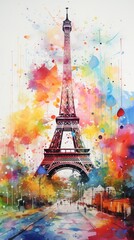 Vibrant Watercolor Eiffel Tower