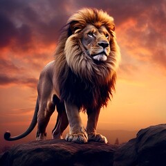 lion at amazing sunset 