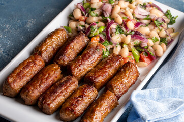 Turkish Tekirdag or inegol Kofte with Piyaz Salad