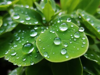 Photo of Beautiful water drops sparkle in sun on leaf in sunlight, macro. Big droplet of morning dew outdoor.