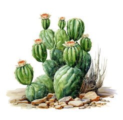 Watercolor green cactus. Generative AI, png image.