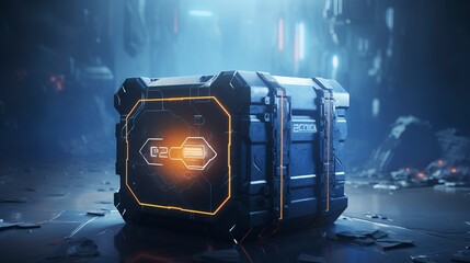 Futuristic neon box. AI Generation