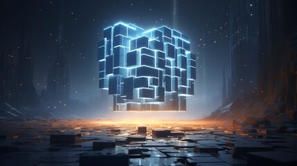 Futuristic neon box. AI Generation