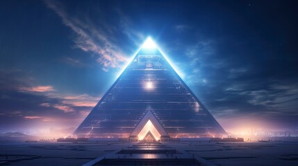 Egyptian pyramids night view, fantasy Ancient Egyptian landscape. AI Generation