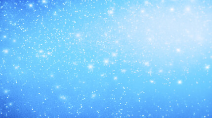 Fototapeta na wymiar Abstract, blue winter background with white glowing dots scattered throughout the image and bokeh effect. Dreamy and ethereal feel.