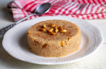 Traditional Turkish desserts; Semolina halva with orange (Turkish name; portakalli irmik helvasi)