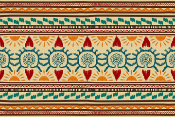 Ethnic Mayan Aztec  pattern  flower Ikat embroidery seamless border.Aztec tribal Ethnic pattern seamless background African Ikat Mexican style.Hand drawn Vector illustration.