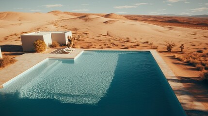 Swimming pool in a desert landscape. AI Generation - obrazy, fototapety, plakaty