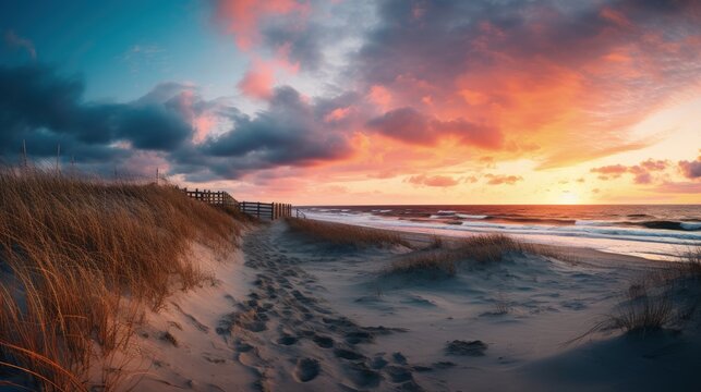 Panorama photo of Sunset at the dune beach
