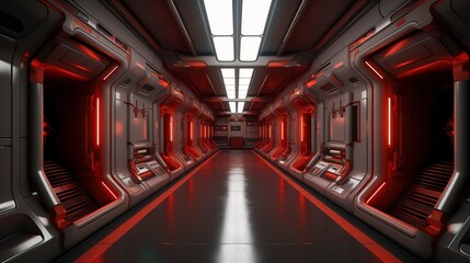 Obraz premium Sci-fi spaceship tunnel, neon. AI Generation