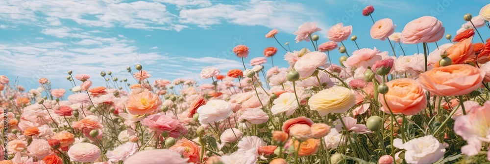 Canvas Prints A Festive Display of Spring Festival of Blooms Under a Sunny Blue Sky. 