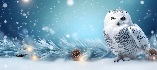 Foto op Plexiglas banner of polar owl on the winter background © Kateryna Kordubailo