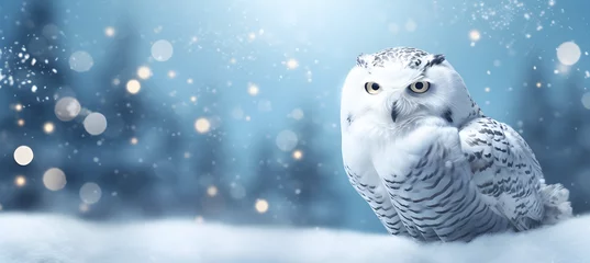 Fototapete Eulen-Cartoons banner of polar owl on the winter background