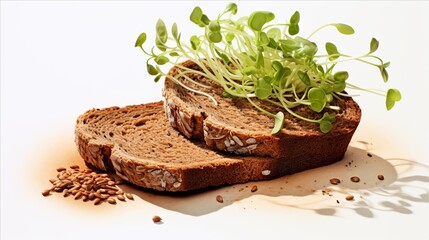 A slice of whole-grain bread with sprouted seeds depicting fiber and nutrients - obrazy, fototapety, plakaty