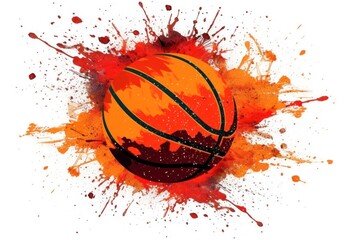 Colorful Basketball Ball With Paint Splatters on a Basketball Court Generative AI