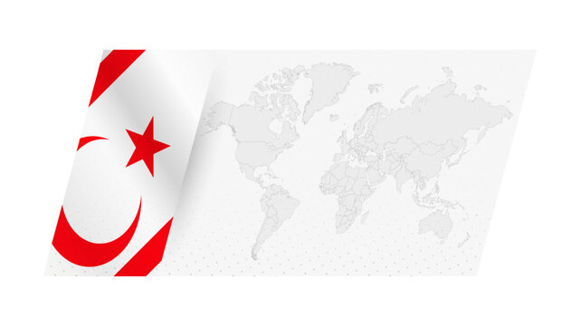 World map in modern style with flag of Northern Cyprus on left side.