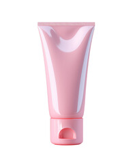 Bote de crema cosmética de color rosa en fondo transparente.