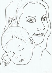 mother and child, hand drawing illustration