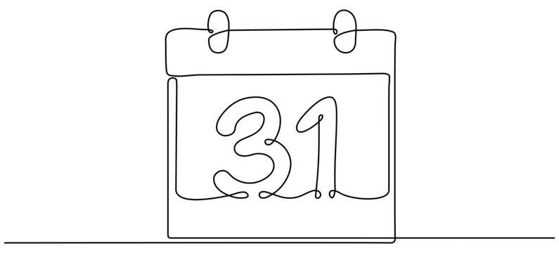 recommend clip art: 31 December continuous line drawing. Celebration date. Vector illustration isolated on white.
