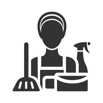 recommend clip art: Cleaning maid silhouette vector illustration. Housemaid icon clipart. Cleaning woman black flat vector illustration.