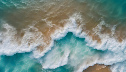 Fototapeta na wymiar From above aerial view of turquoise ocean water with splashes