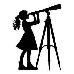 Girl looking through telescope silhouette. Vector illustration