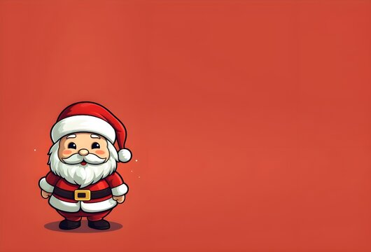 Fondo rojo con Caricatura de Santa Claus tierno y adorable con fondo blanco aislado. Generado con tecnología IA