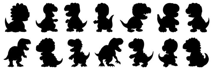 Dinosaur silhouettes set, large pack of vector silhouette design, isolated white background - obrazy, fototapety, plakaty