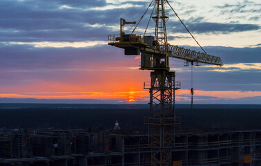 construction crane against the sky  apartment house high rise building construction background -...