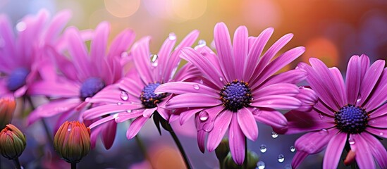 Obraz premium In the vibrant garden of blooming flowers during the summer and spring the beauty of nature unfolds with a spectrum of colors captivating close up views of delicate petals and insects buzzi