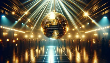 Deurstickers Wide photo of Shiny gold disco ball. © TrueAI