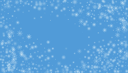 Christmas background. White delicate snowflakes on a blue background. New Year's holiday design