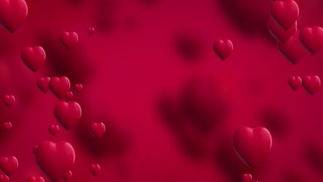Alpha channel. Loop background. Valentine's day animation red hearts greeting love hearts. Festival of bokeh, hearts for valentine day, mom day, wedding anniversary. Seamless Background. Copy space